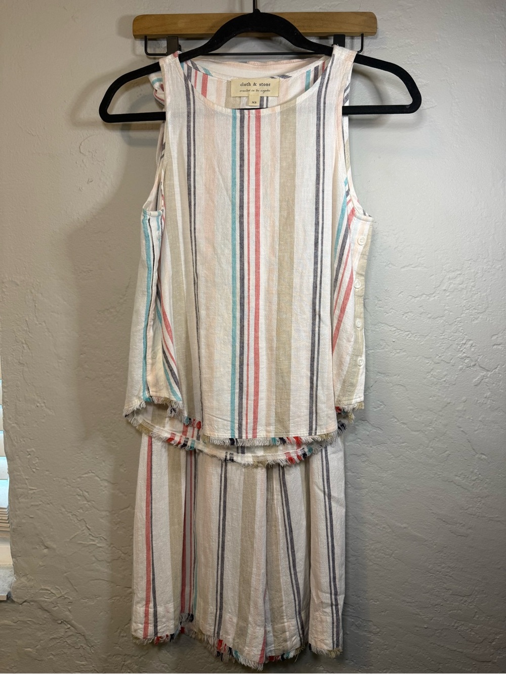 Anthro Cloth & Stone Ivory Striped Multi Linen Blend Top and Cropped Pants Set